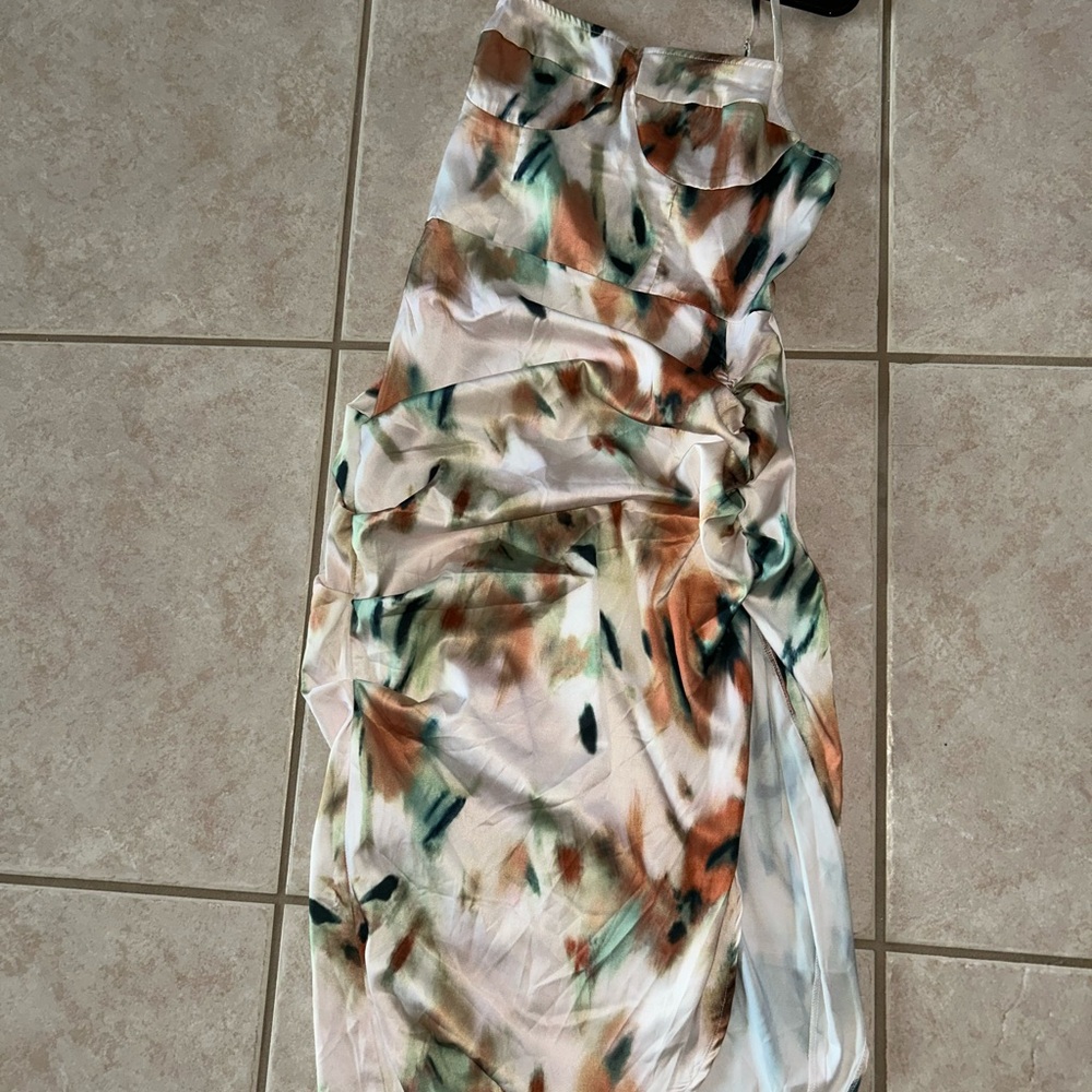 SHEIN Asymmetrical Dress in Cream, Green, and Brown